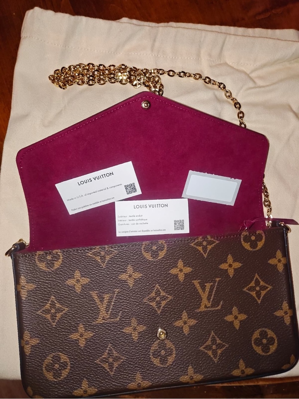 Louis Vuitton Brown Monogram Chain Wallet with Fuchsia Cardholder - Picture 5 of 5